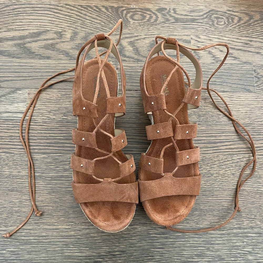 Michael Kors Suede Lace-Up Strappy Wedges, Size 8